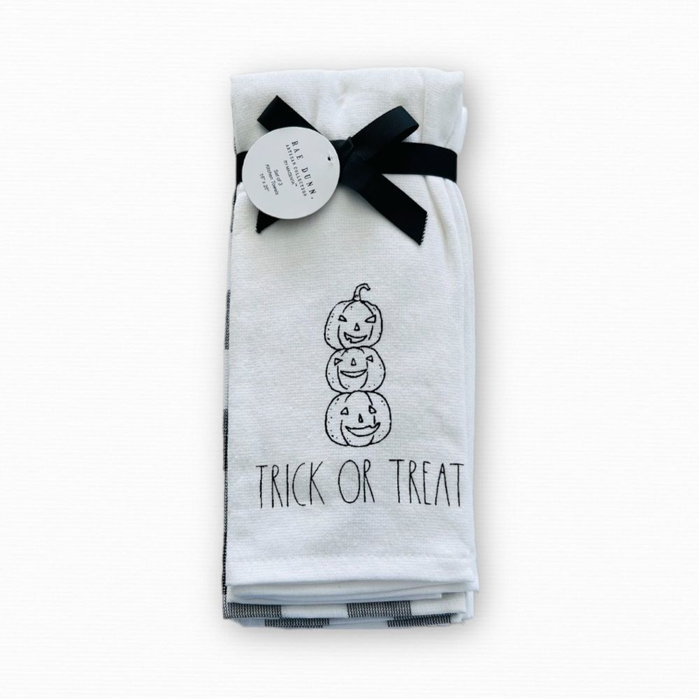 Rae Dunn Halloween Kitchen Towels Trick or Treat Happy Haunting Set of 3 NWT